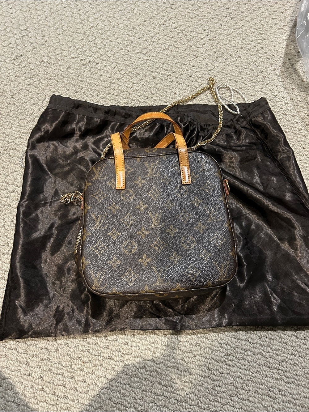 Louis Vuitton Brown Monogram Square Crossbody Bag with Gold Chain